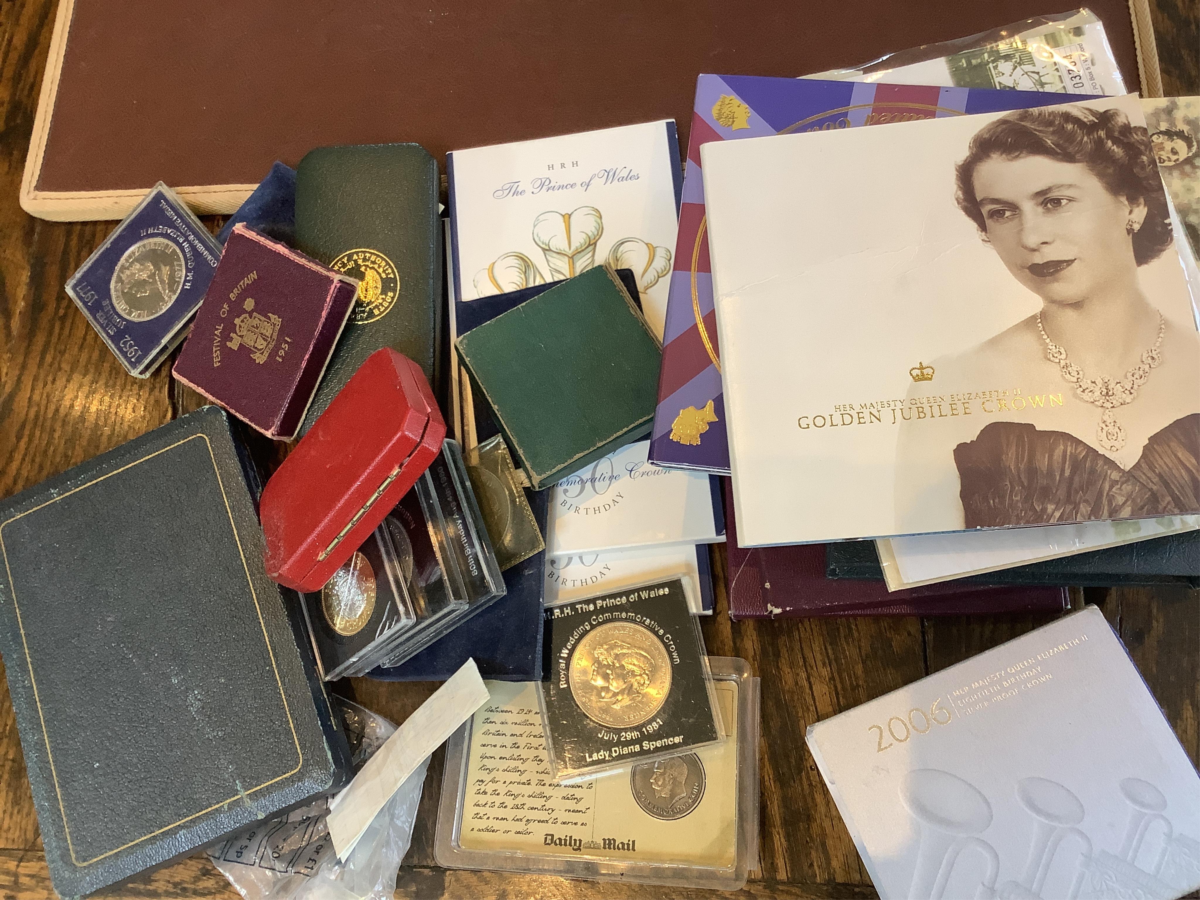 British coins, Elizabeth II, including 1985 proof coin set, 2006 silver proof crown, other various commemorative crowns, BUNC royal mint coins, BUNC etc